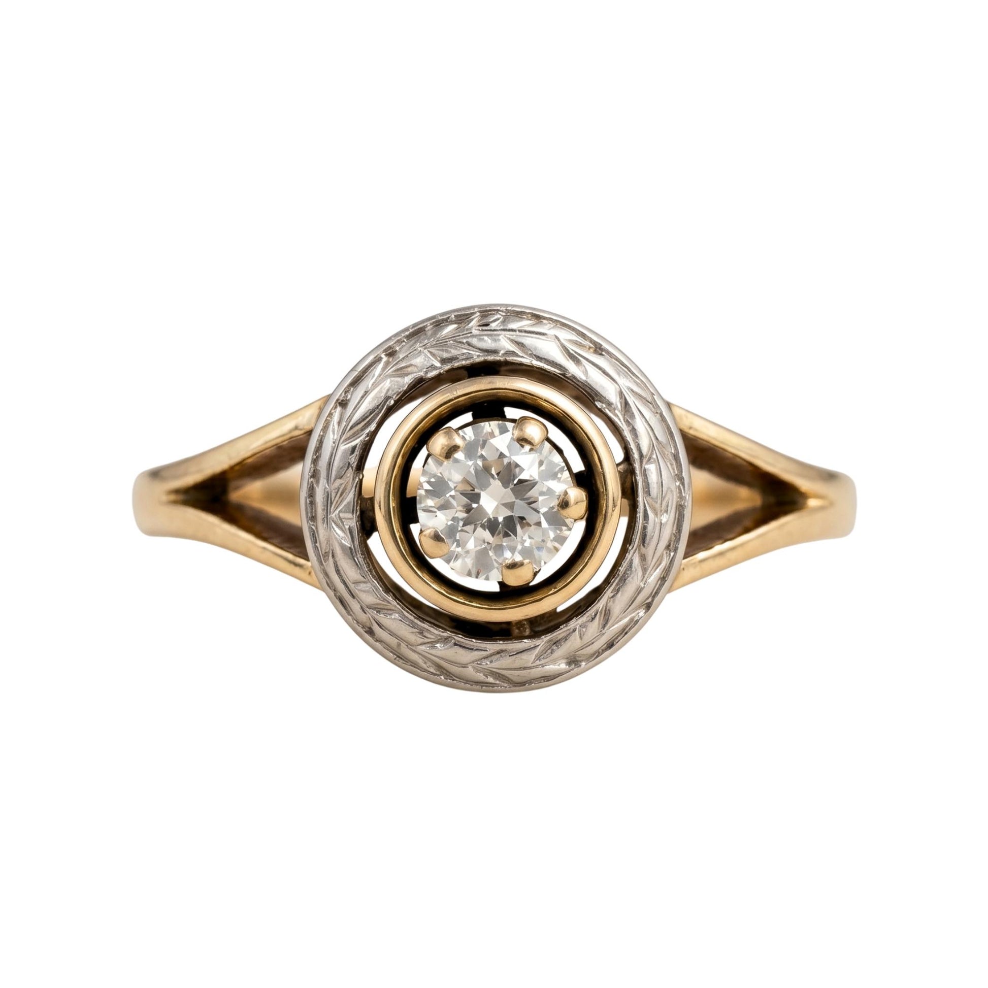 Art Deco Diamond 14k Platinum Target Ring