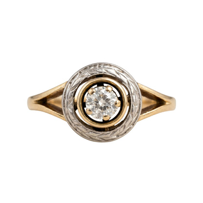 Art Deco Diamond 14k Platinum Target Ring