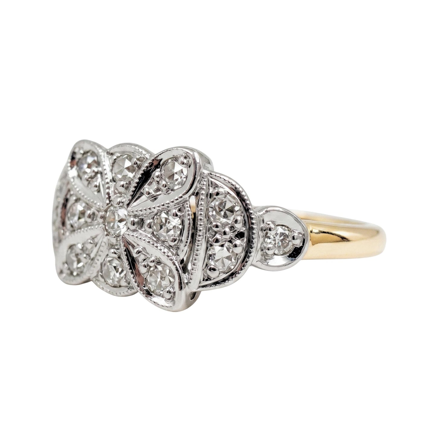 Art Deco Diamond 18k Platinum Flower Ring