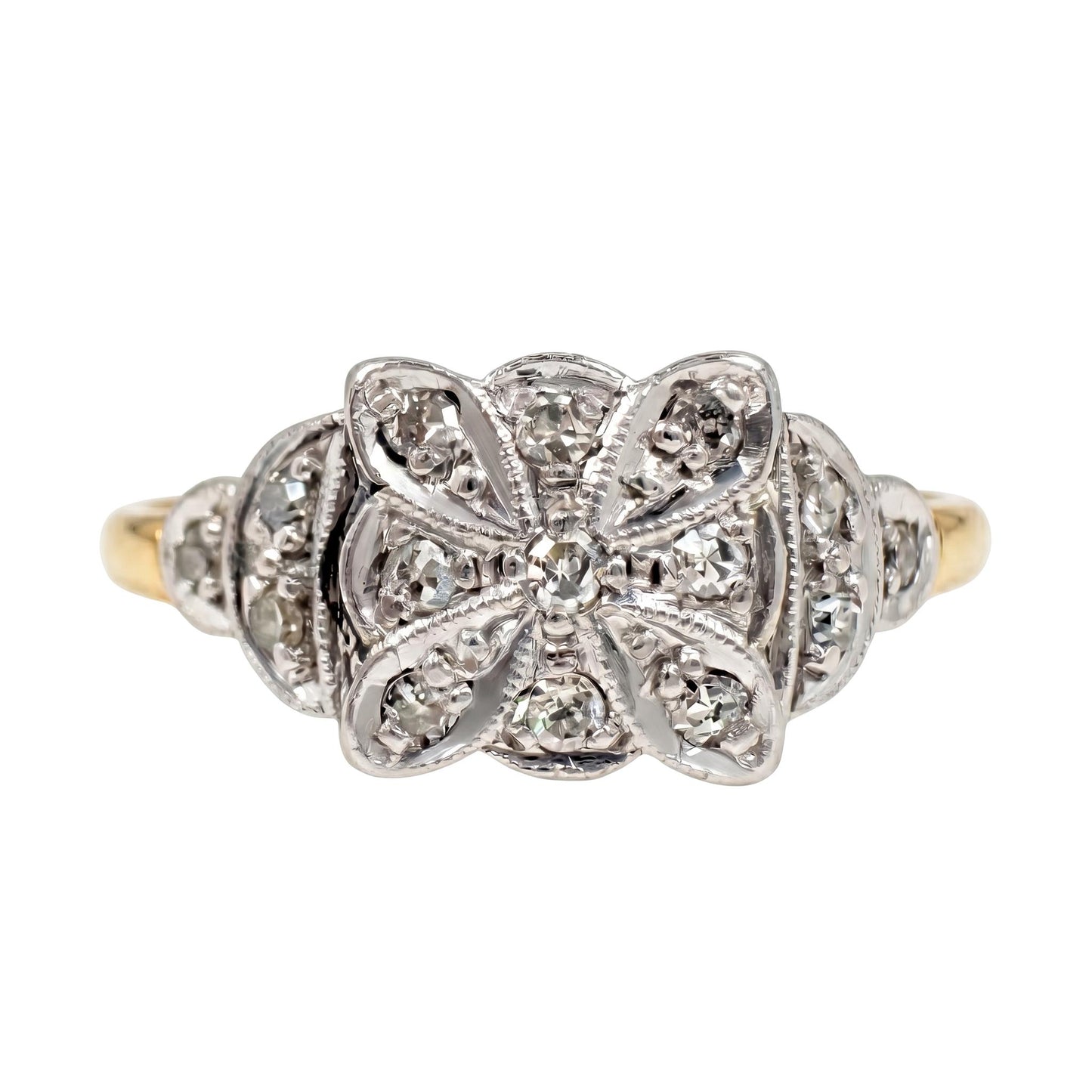Art Deco Diamond 18k Platinum Flower Ring