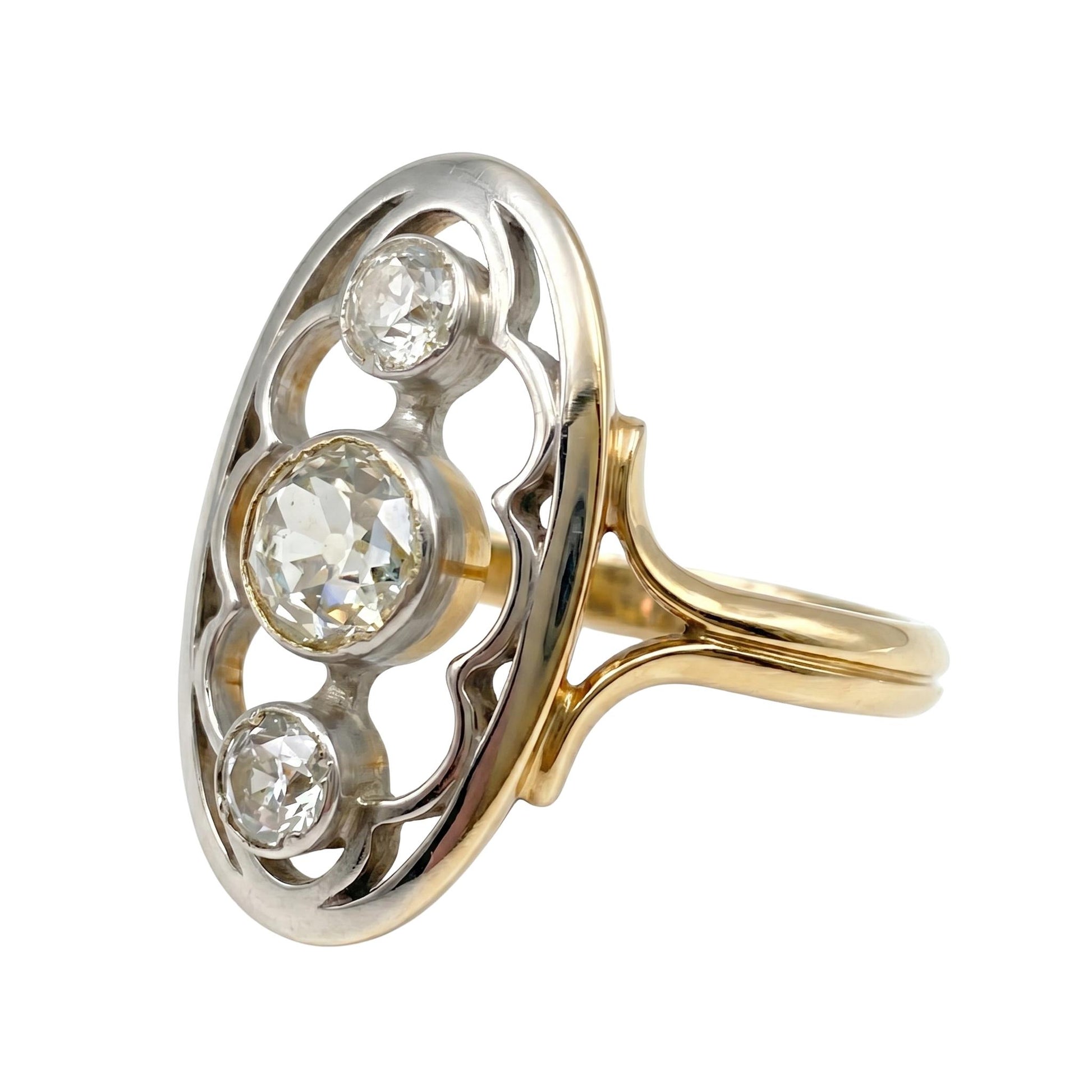 Antique Diamond 18k Platinum Three Stone Dinner Ring
