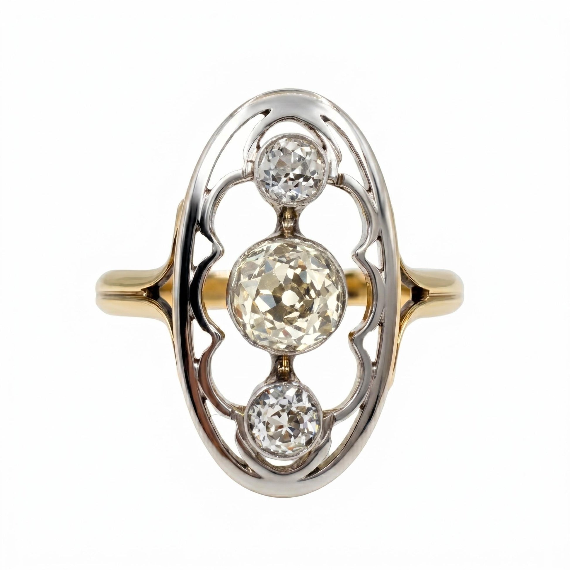 Antique Diamond 18k Platinum Three Stone Dinner Ring