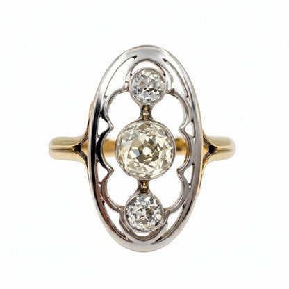 Antique Diamond 18k Platinum Three Stone Dinner Ring