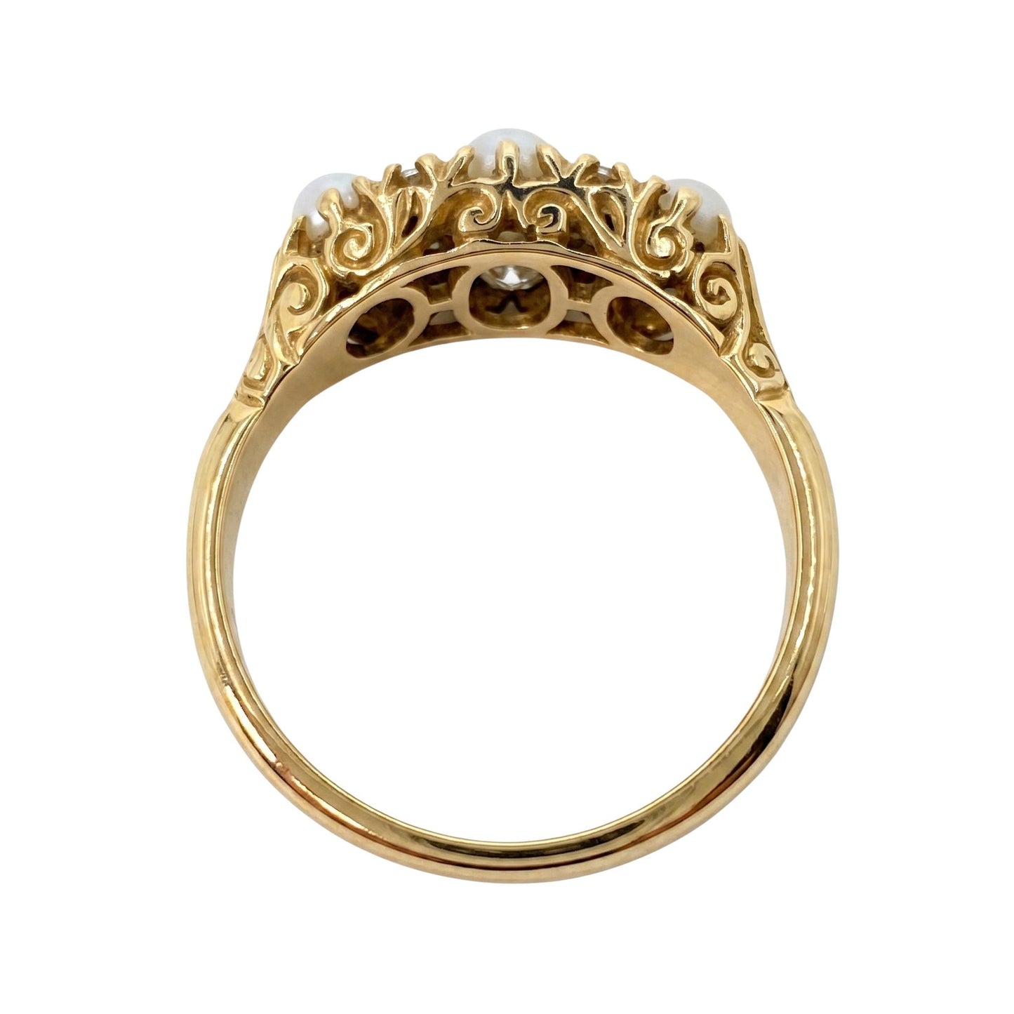 Vintage English Opal Diamond 18k Yellow Gold Ring