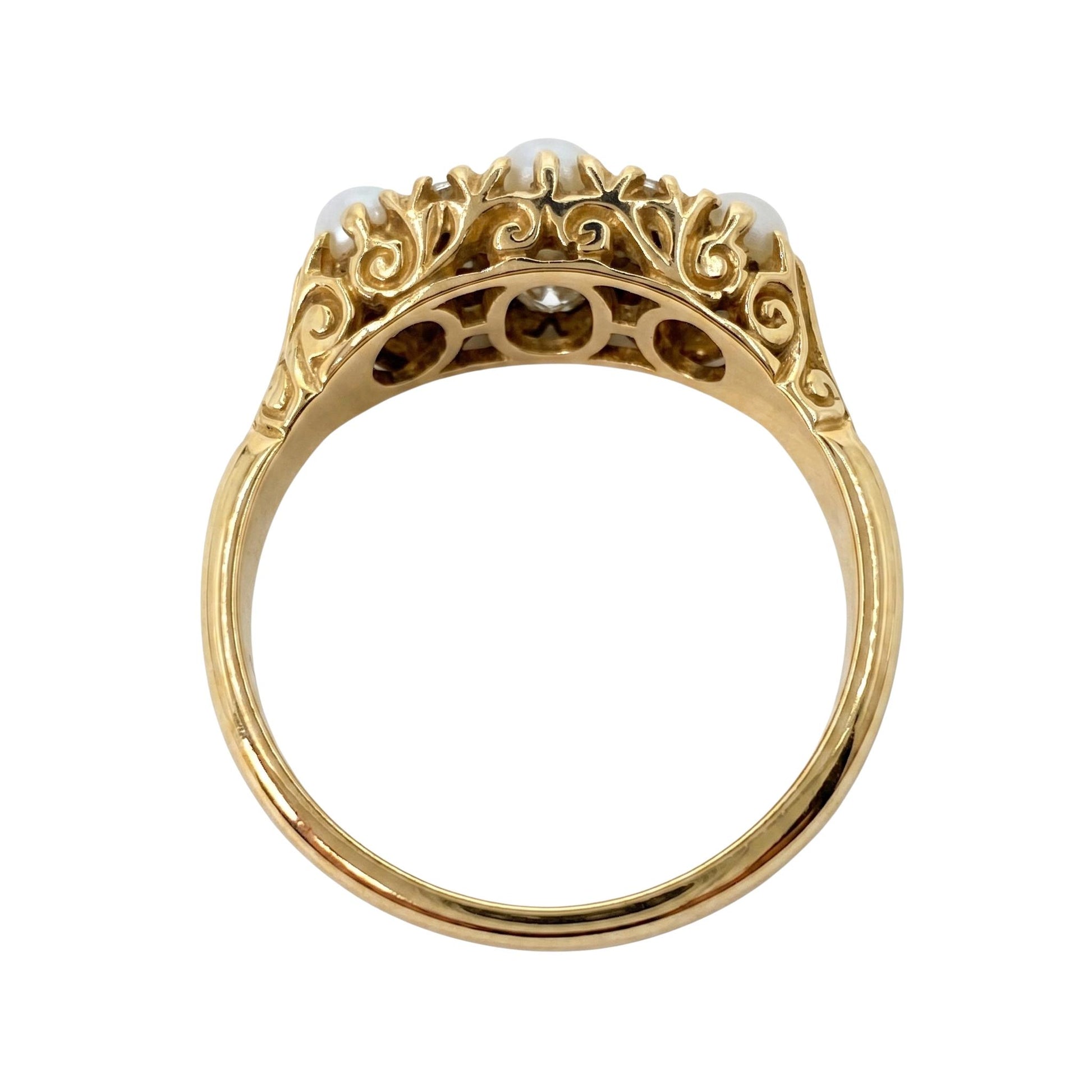 Vintage English Opal Diamond 18k Yellow Gold Ring