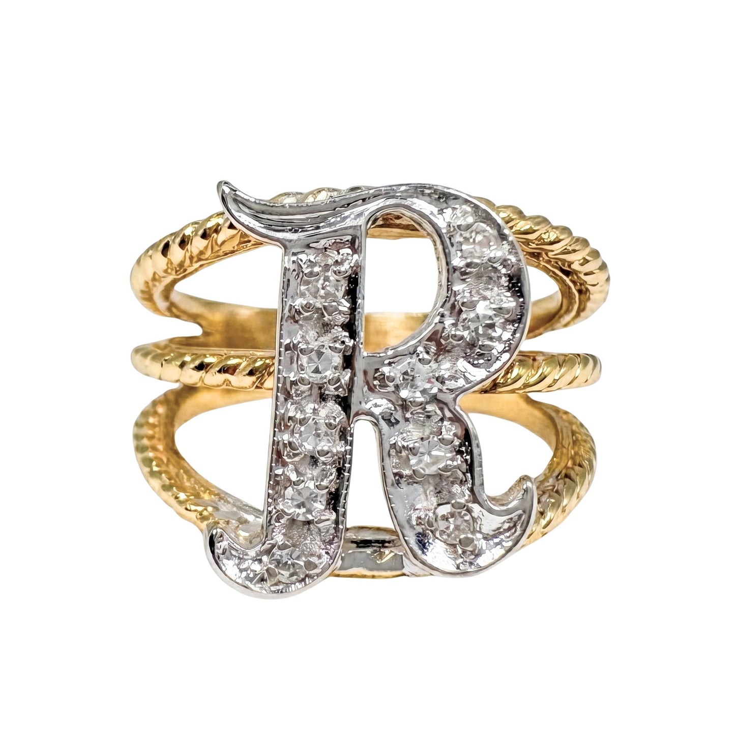 Vintage Diamond 14k Gold R Initial Ring