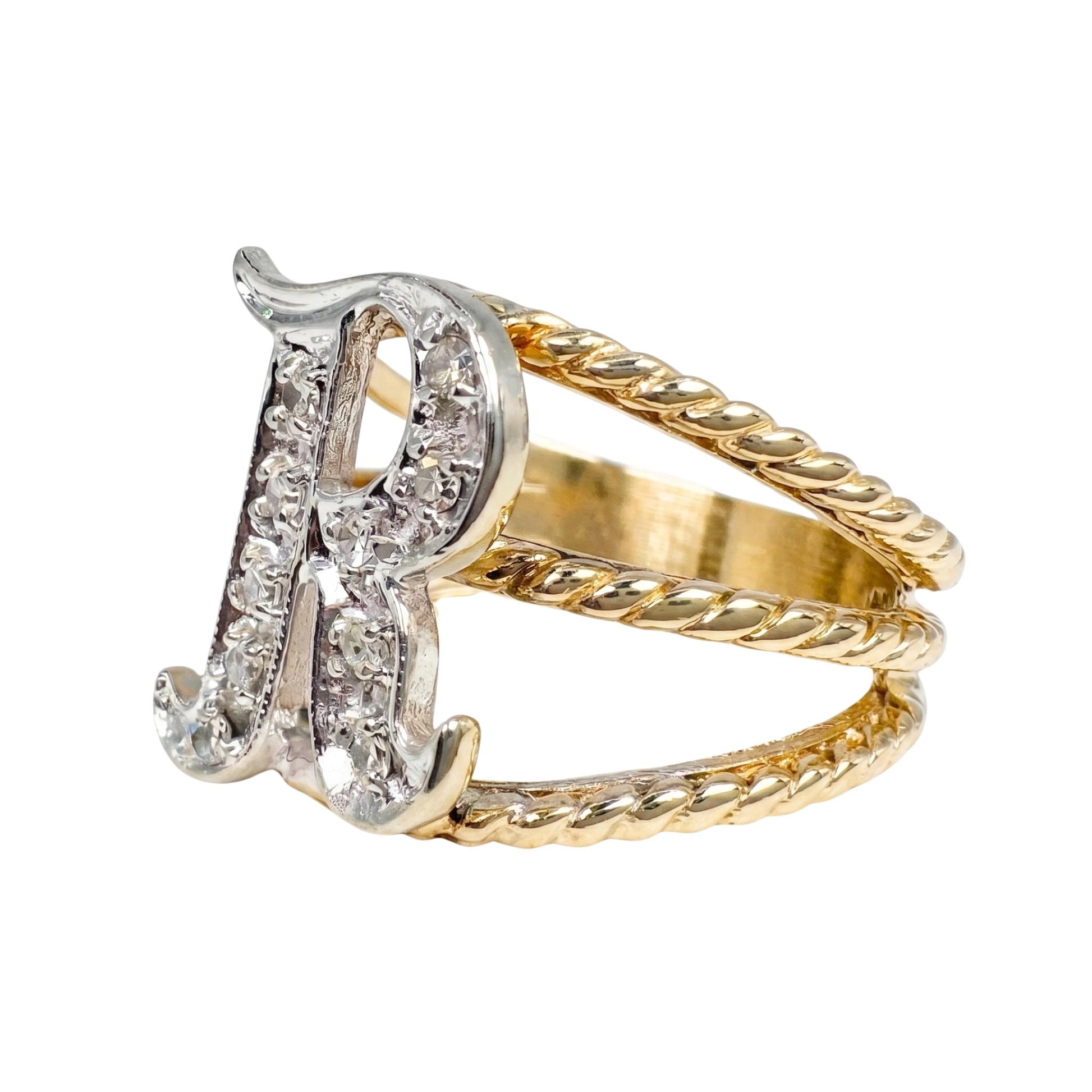 Vintage Diamond 14k Gold R Initial Ring
