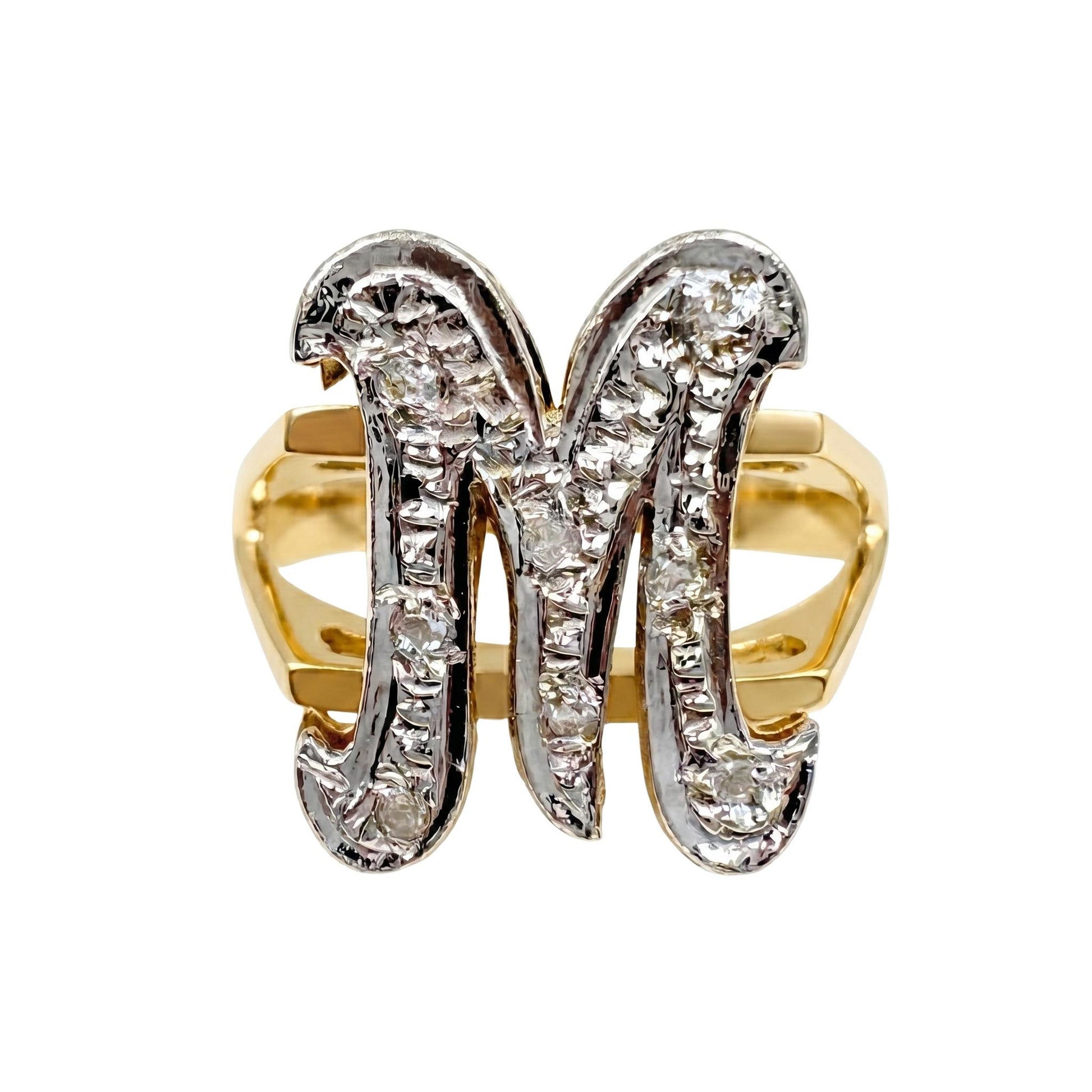 Vintage Diamond 14k Gold M Initial Ring