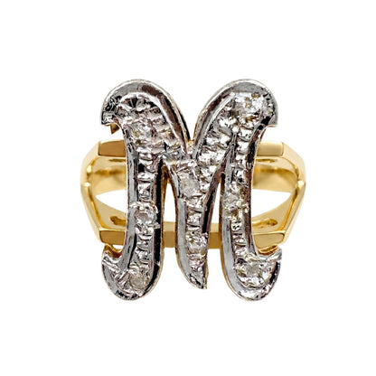 Vintage Diamond 14k Gold M Initial Ring