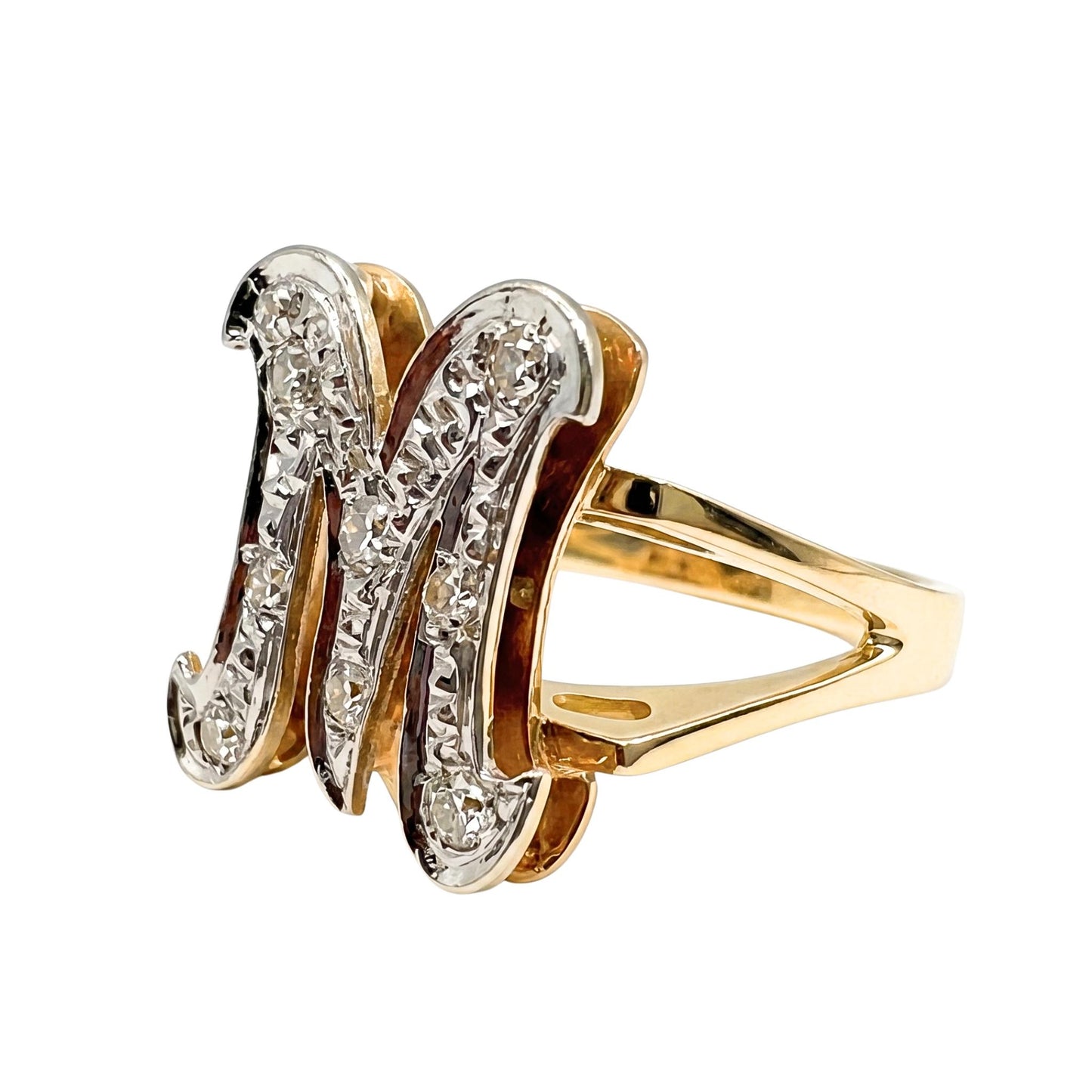 Vintage Diamond 14k Gold M Initial Ring
