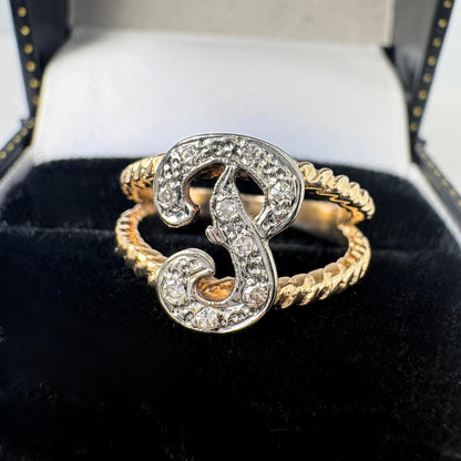 Vintage Diamond 14k Gold P Initial Ring