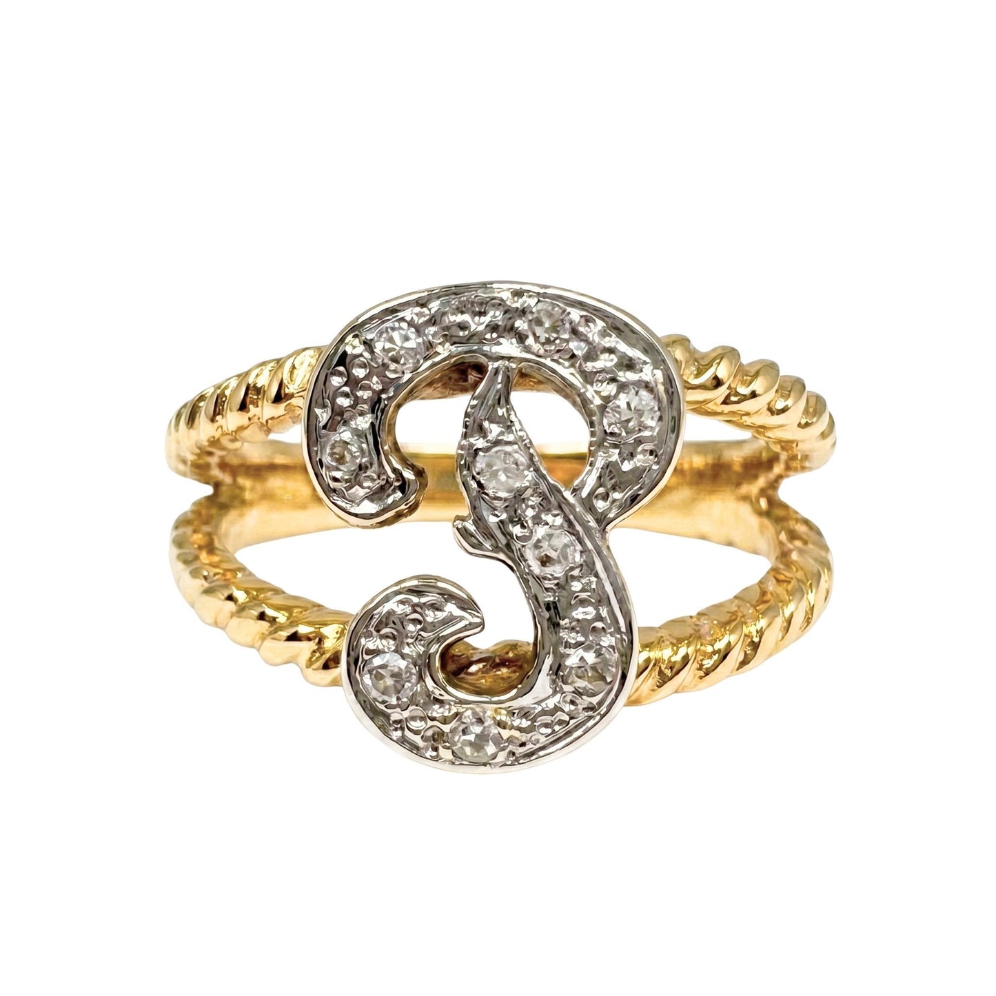 Vintage Diamond 14k Gold P Initial Ring