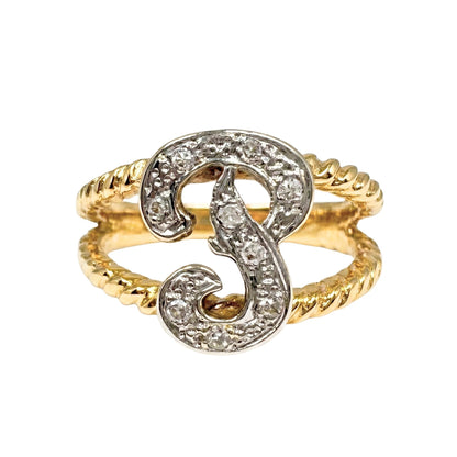 Vintage Diamond 14k Gold P Initial Ring