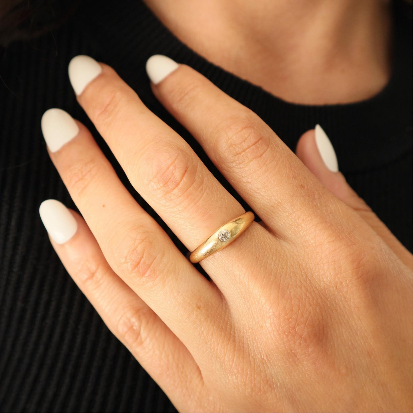 Vintage Diamond 14k Yellow Gold Gypsy Band Ring
