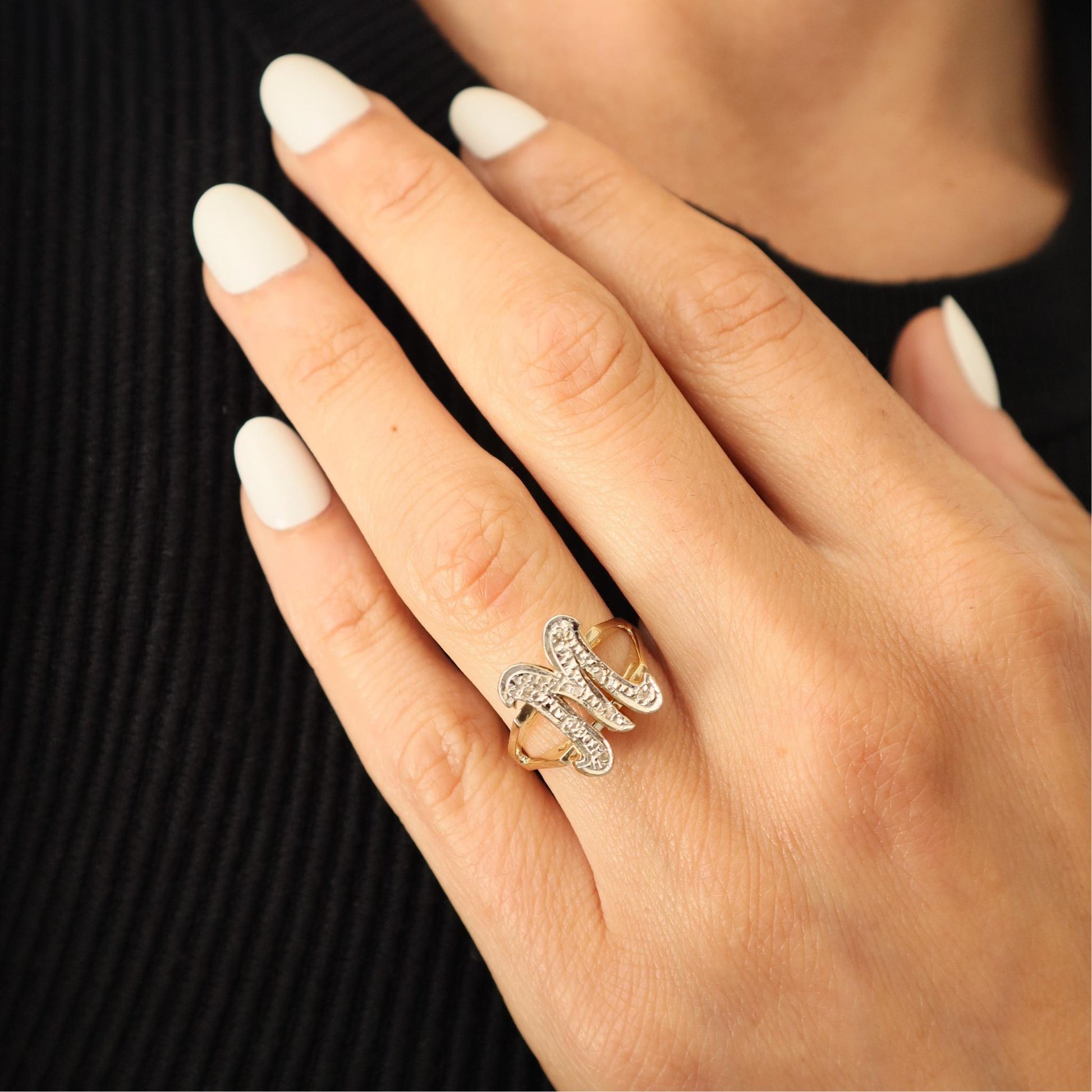 Vintage Diamond 14k Gold M Initial Ring