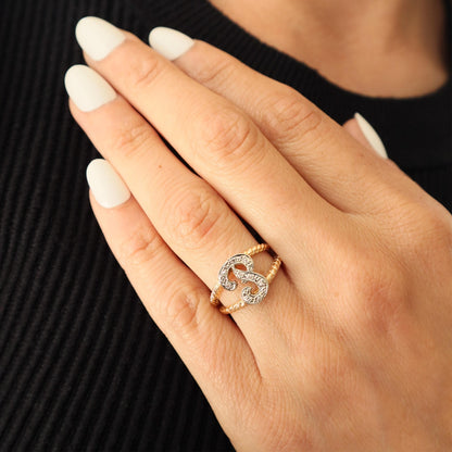 Vintage Diamond 14k Gold P Initial Ring