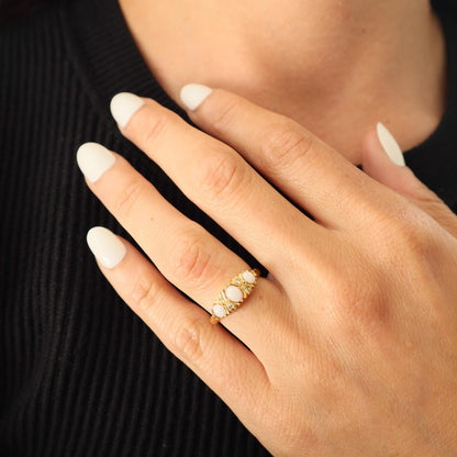 Vintage English Opal Diamond 18k Yellow Gold Ring