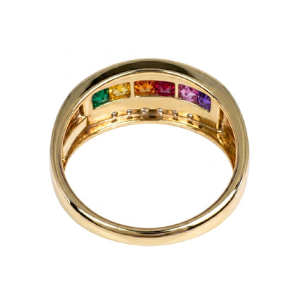 Vintage Rainbow Synthetic Sapphire 10k Yellow Gold Band Ring