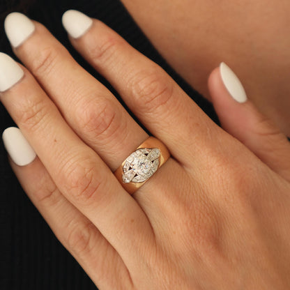 Art Deco Diamond 14k Gold Platinum Cigar Band Ring