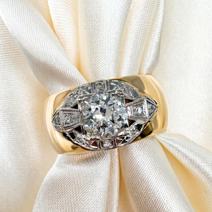 Art Deco Diamond 14k Gold Platinum Cigar Band Ring