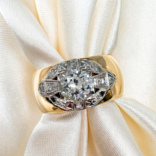 Art Deco Diamond 14k Gold Platinum Cigar Band Ring
