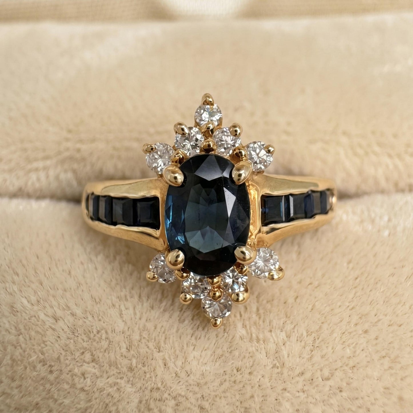 Vintage Sapphire Diamond 14k Yellow Gold Ring