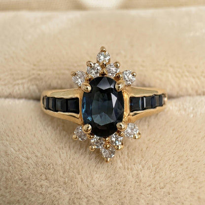 Vintage Sapphire Diamond 14k Yellow Gold Ring