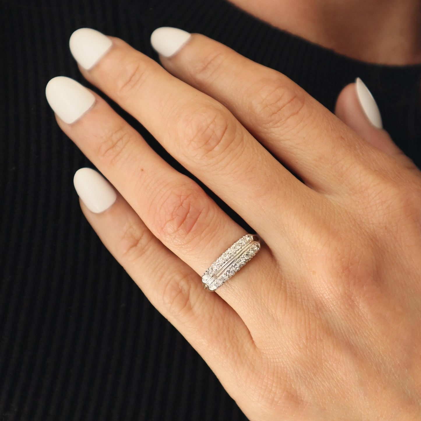 Mid Century Diamond Platinum Double Row Band Ring
