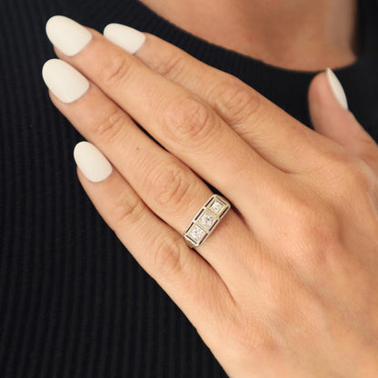 Vintage Diamond White Gold Three Stone Ring
