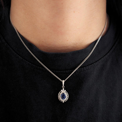 Vintage Sapphire Diamond Platinum Pendant Necklace