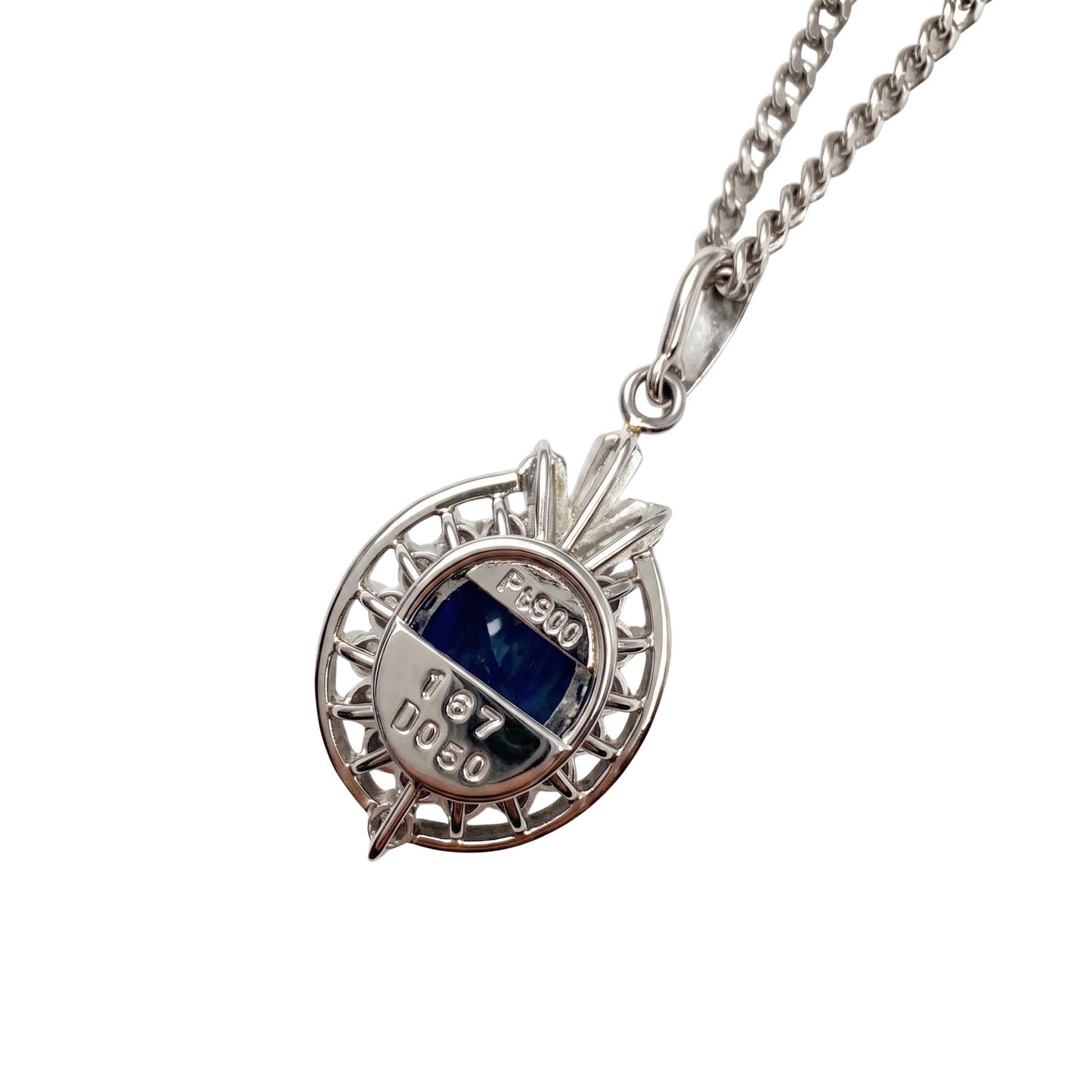 Vintage Sapphire Diamond Platinum Pendant Necklace