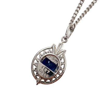 Vintage Sapphire Diamond Platinum Pendant Necklace