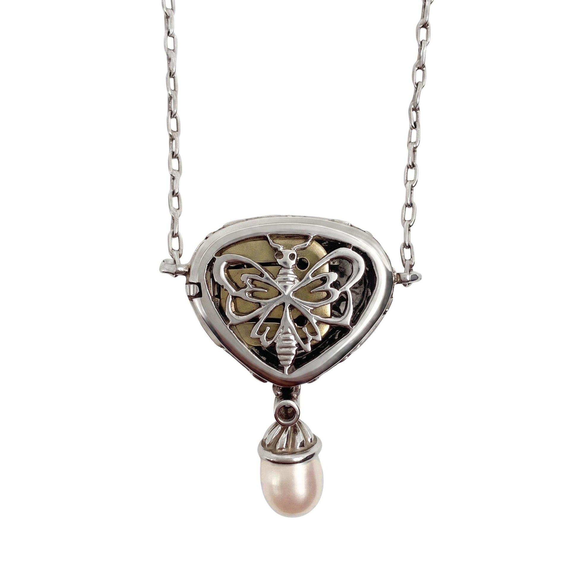 Mid Century Emerald Diamond Platinum Pendant Necklace