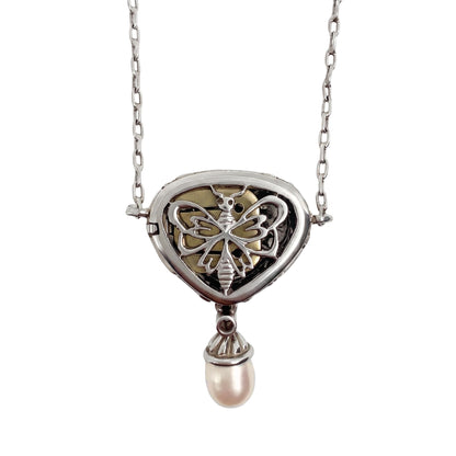 Mid Century Emerald Diamond Platinum Pendant Necklace