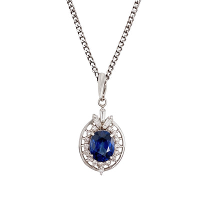 Vintage Sapphire Diamond Platinum Pendant Necklace