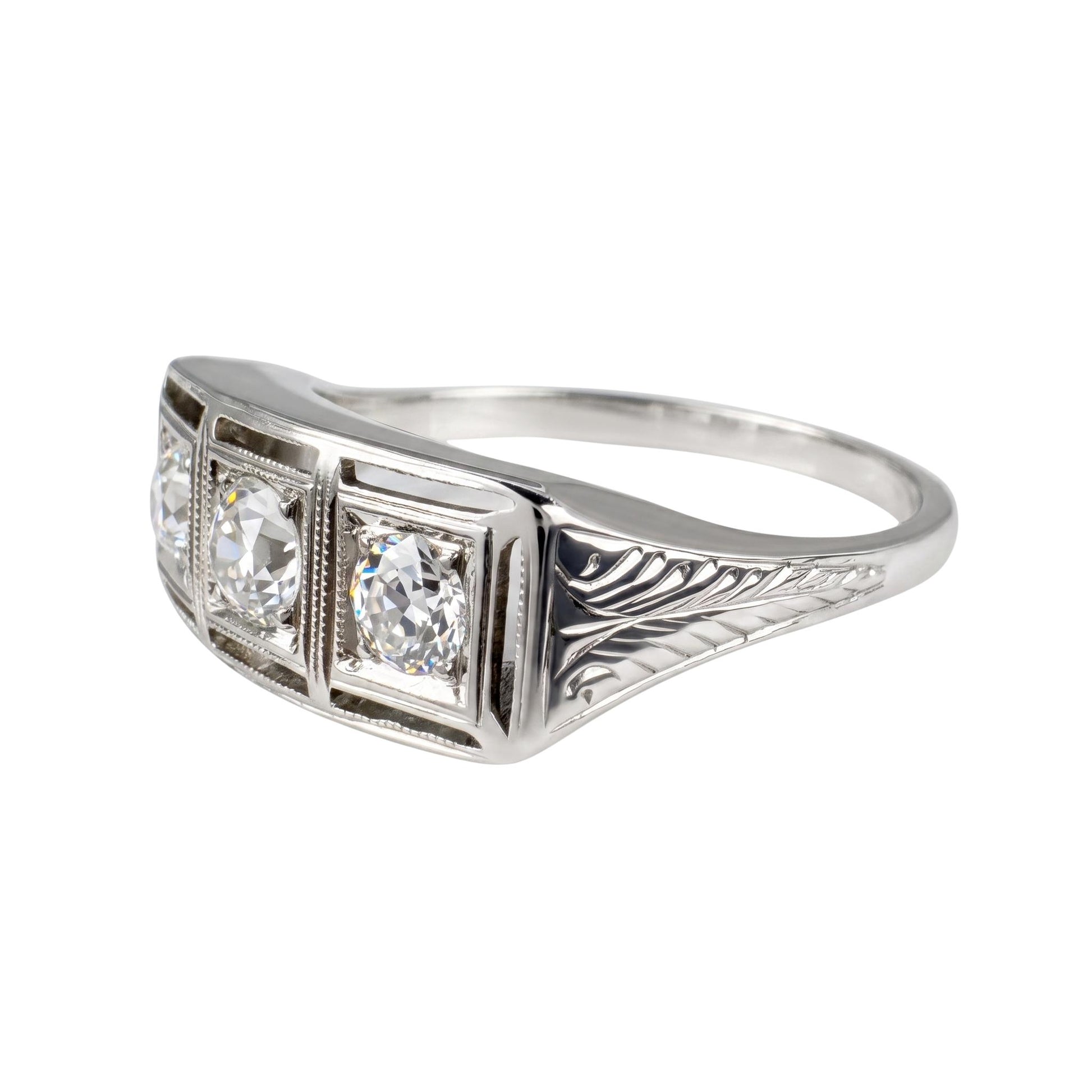 Vintage Diamond White Gold Three Stone Ring