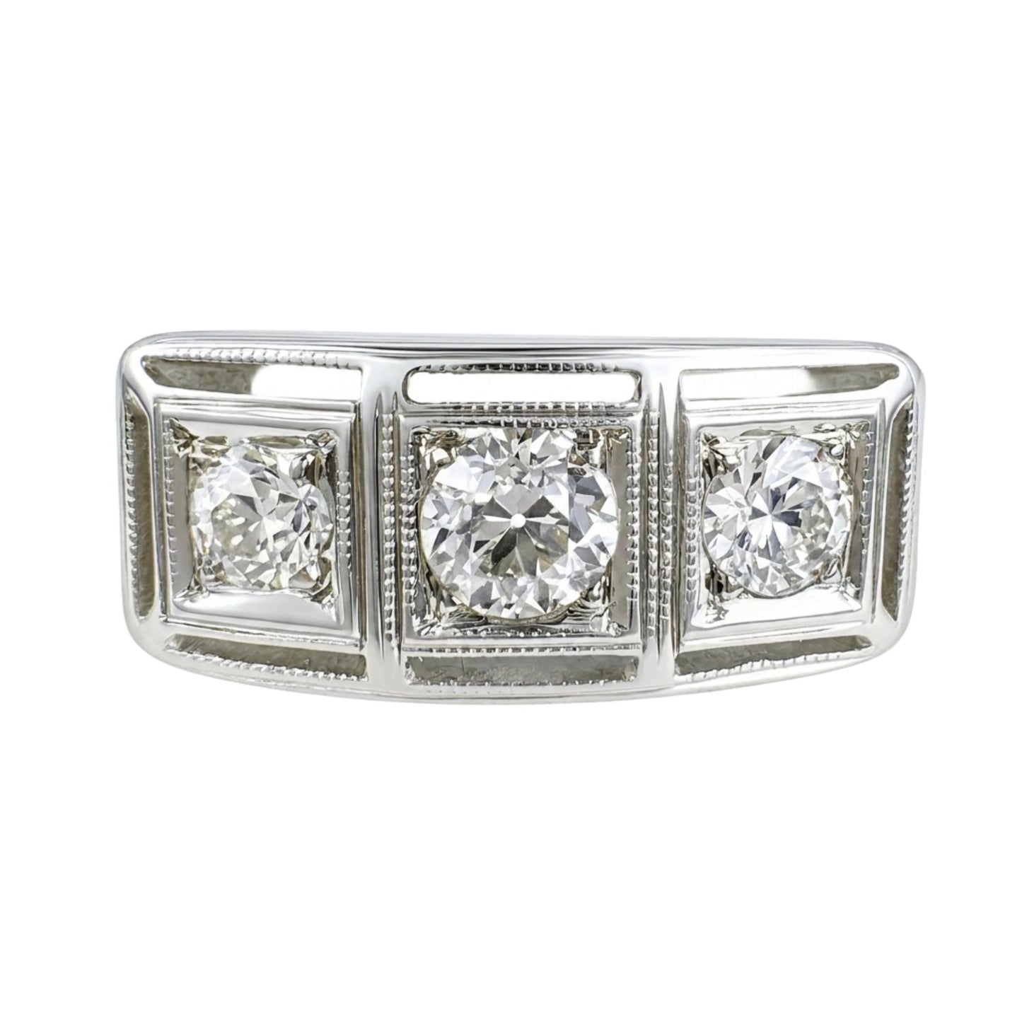 Vintage Diamond White Gold Three Stone Ring
