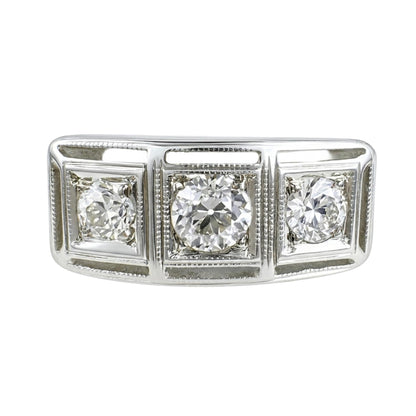 Vintage Diamond White Gold Three Stone Ring