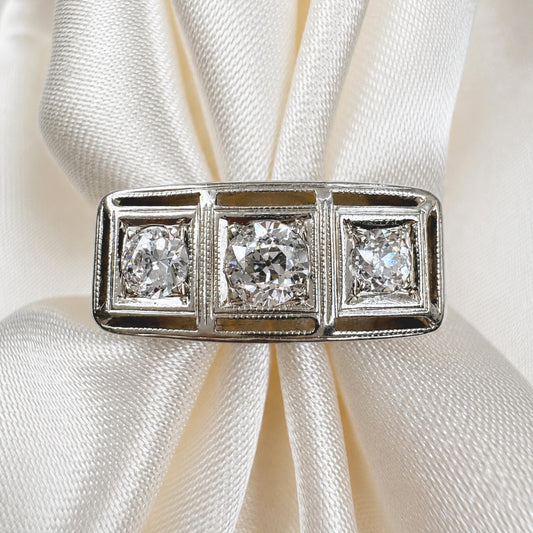 Vintage Diamond White Gold Three Stone Ring