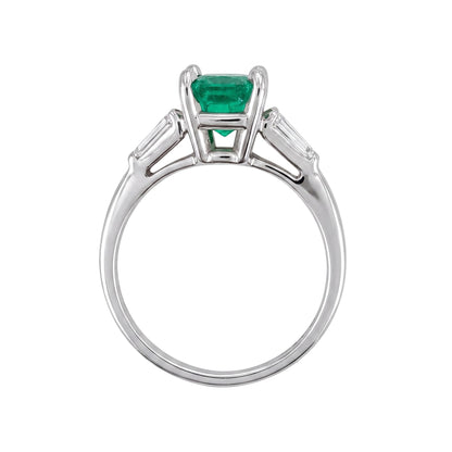 Vintage Emerald Diamond 18k White Gold Ring