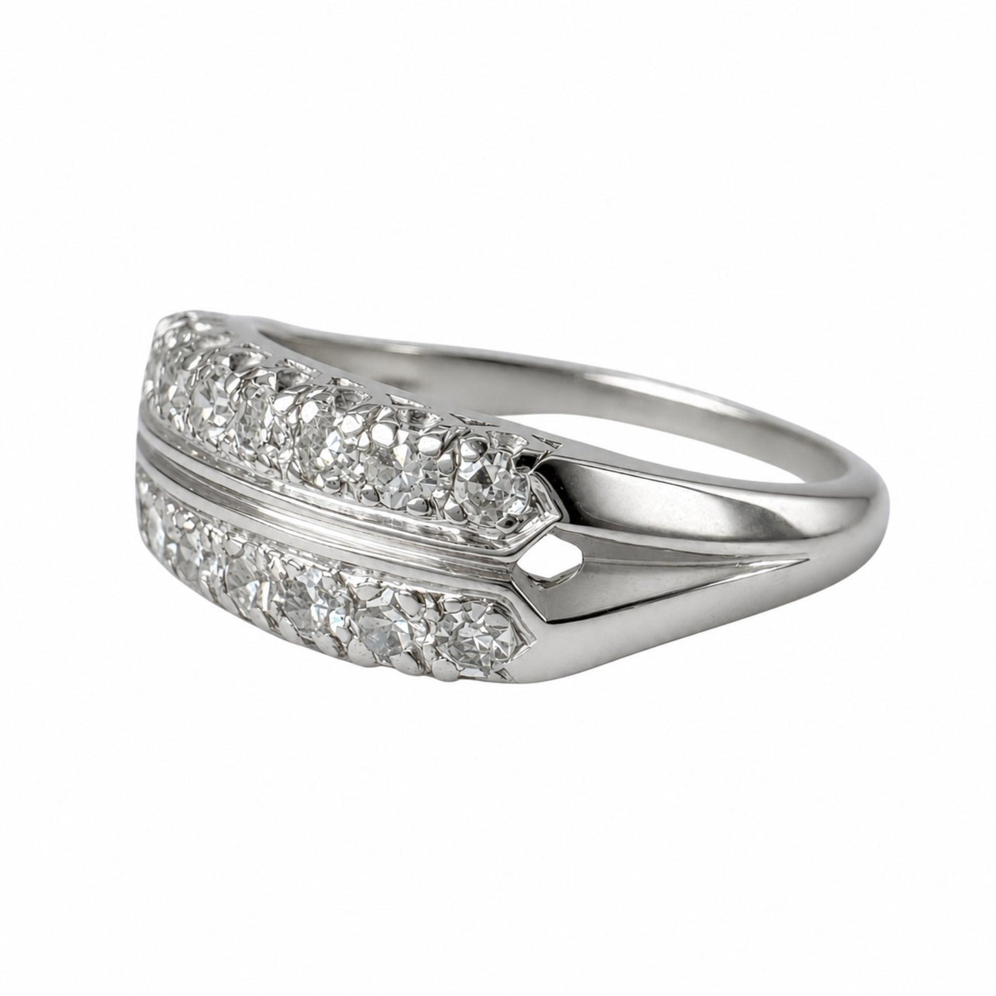 Mid Century Diamond Platinum Double Row Band Ring
