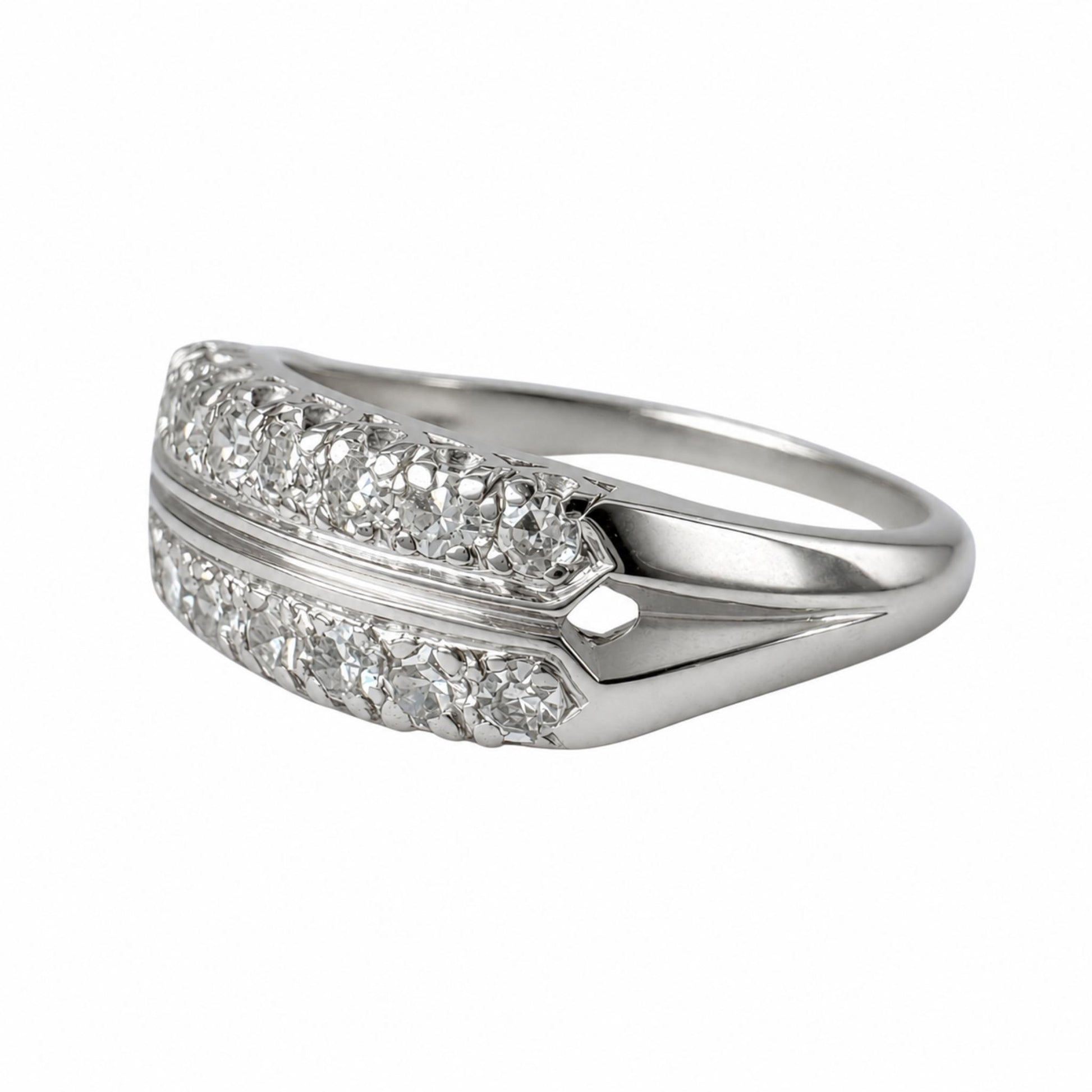 Mid Century Diamond Platinum Double Row Band Ring