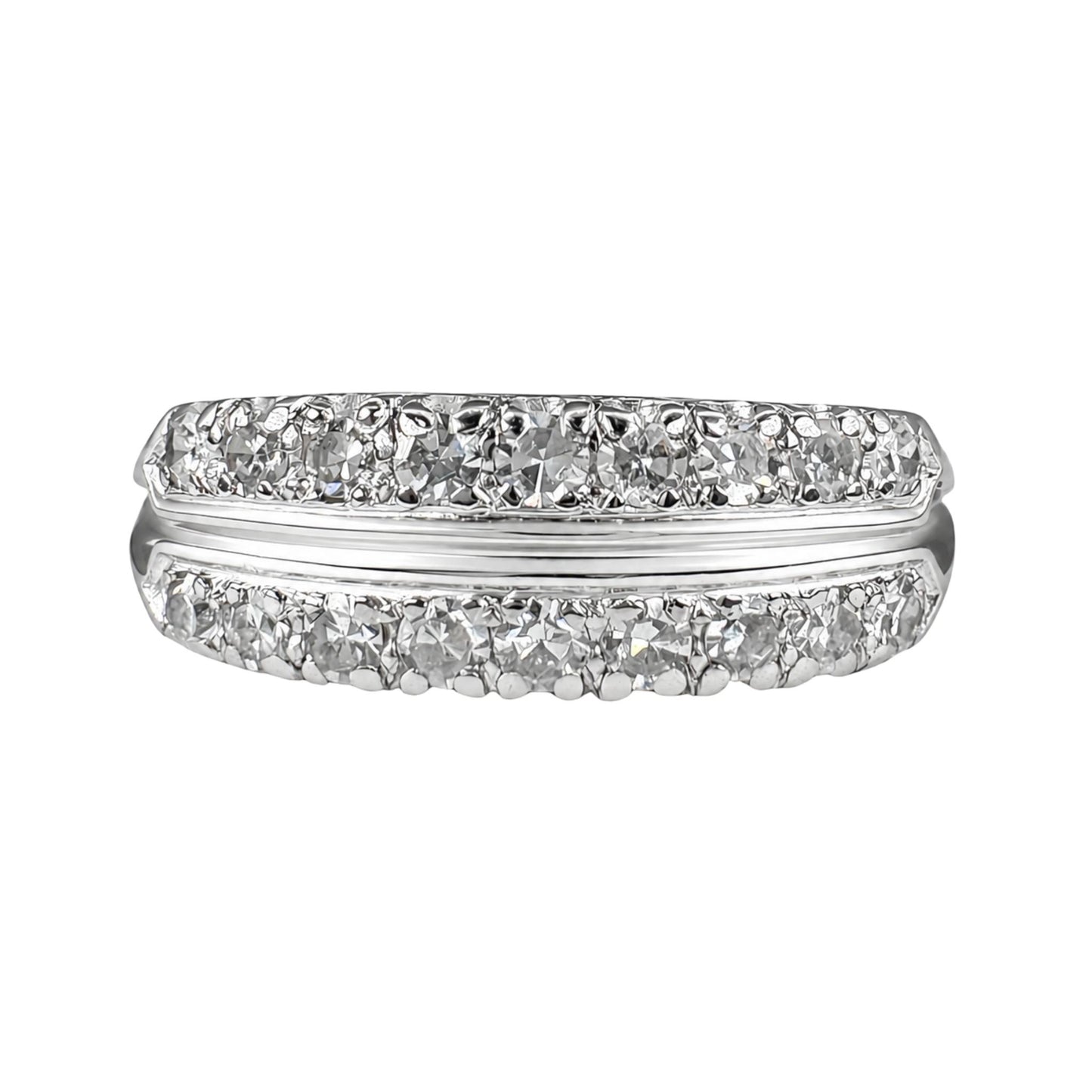 Mid Century Diamond Platinum Double Row Band Ring