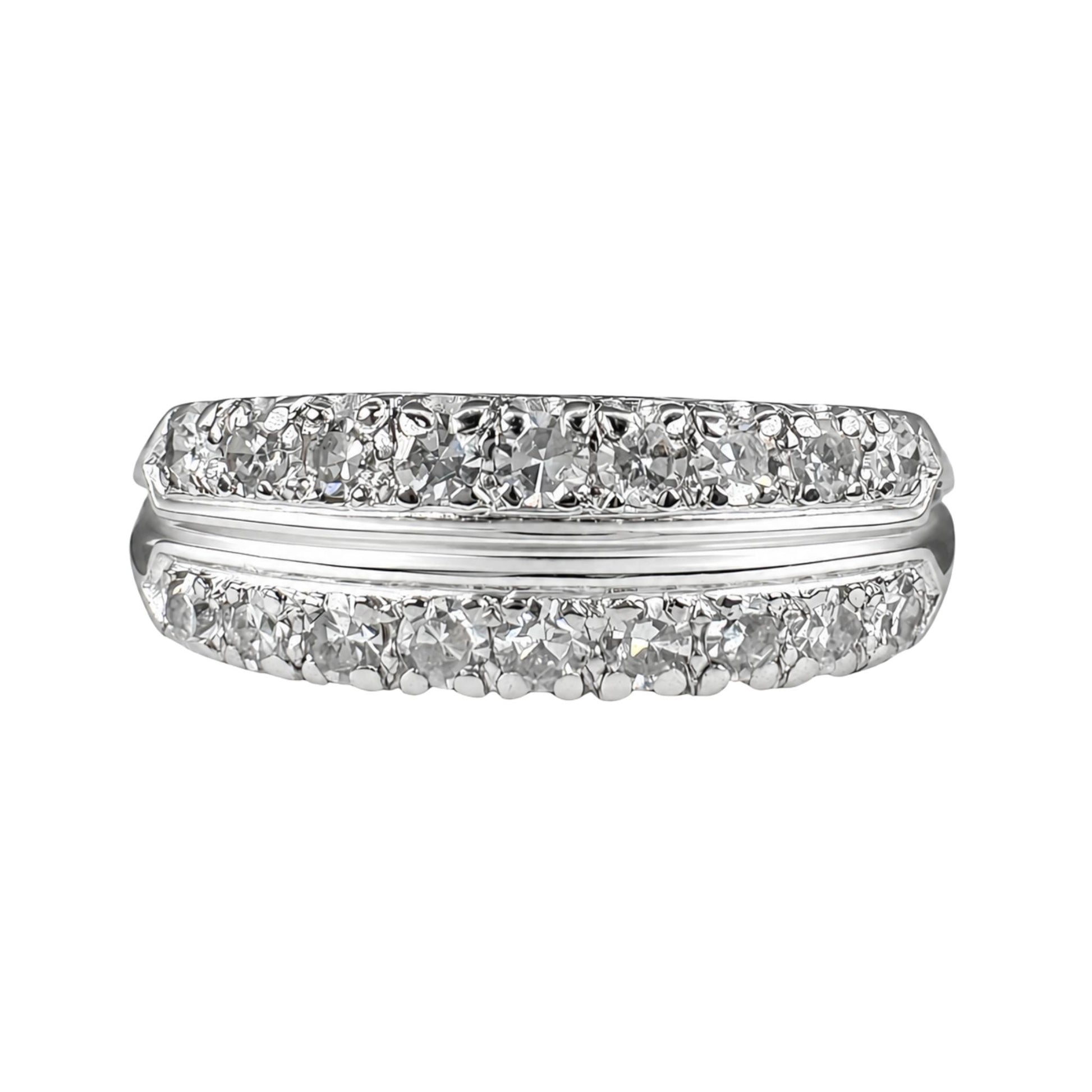 Mid Century Diamond Platinum Double Row Band Ring