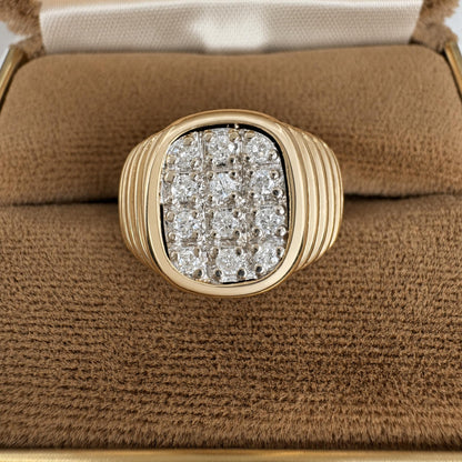 Vintage Diamond 14k Yellow Gold Signet Ring
