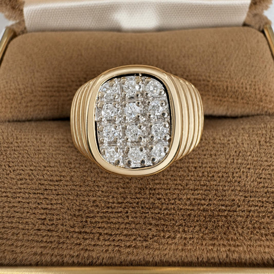 Vintage Diamond 14k Yellow Gold Signet Ring
