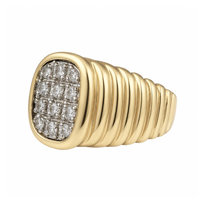 Vintage Diamond 14k Yellow Gold Signet Ring
