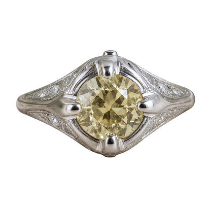 Art Deco Fancy Light Yellow Diamond Platinum Ring