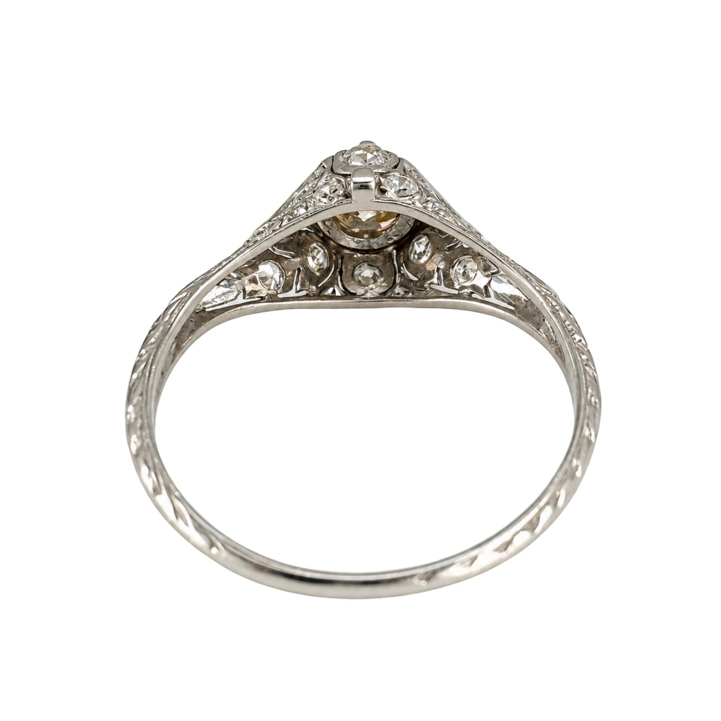 Art Deco Fancy Light Yellow Diamond Platinum Ring
