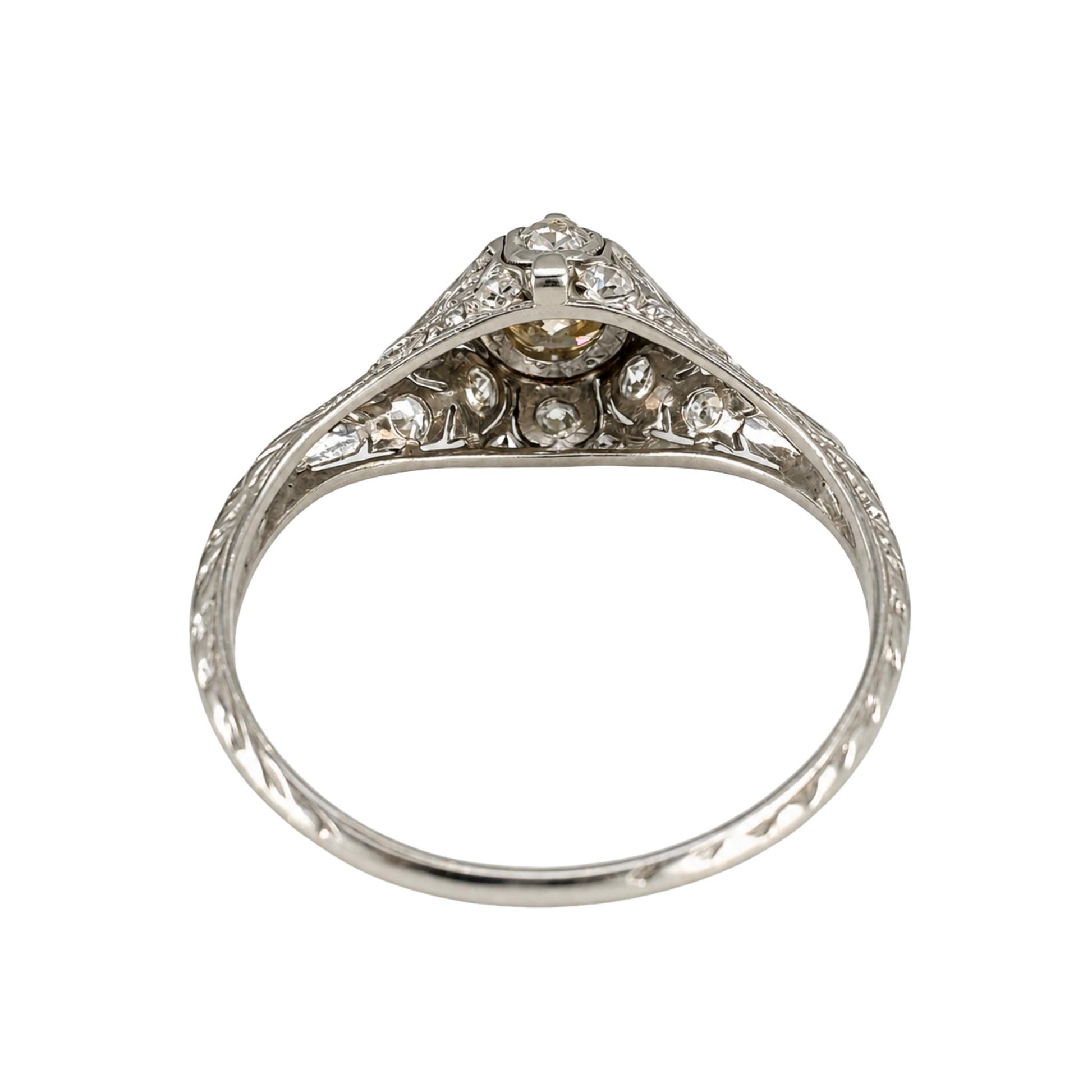Art Deco Fancy Light Yellow Diamond Platinum Ring